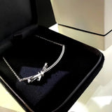 Charm Bowknot Diamond cz Pendant Real 925 Sterling Silver choker Necklace