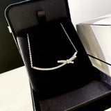 Charm Bowknot Diamond cz Pendant Real 925 Sterling Silver choker Necklace