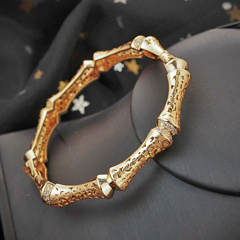 Hollow Flower Bamboo Charm Bracelet Bangles Plating