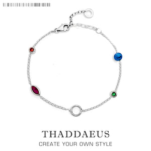 925 Silver Charm Bracelet Coloured Stones Chain Stylish Gift