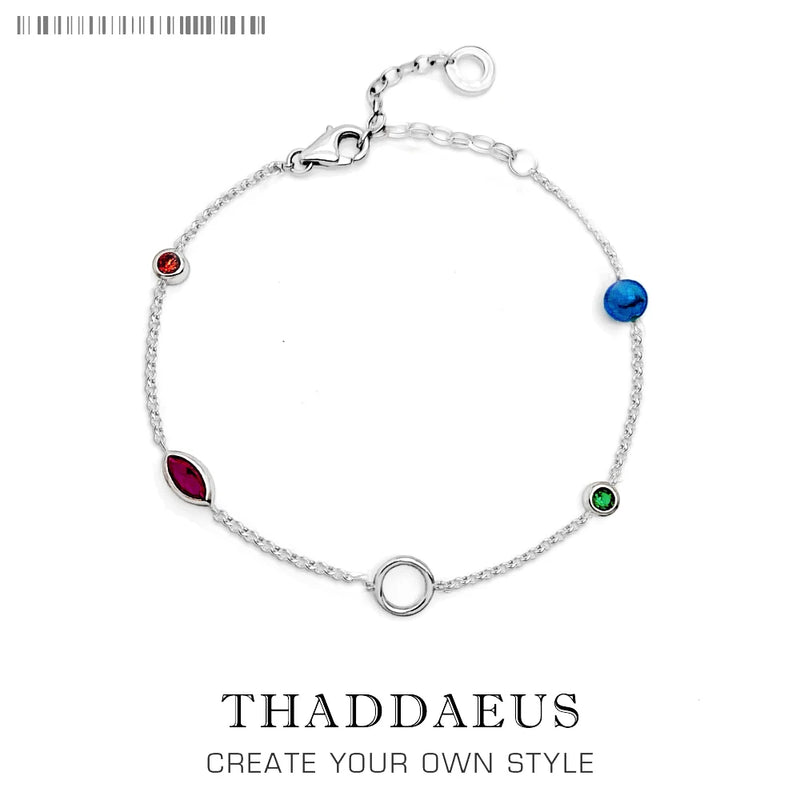 925 Silver Charm Bracelet Coloured Stones Chain Stylish Gift