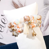 3-Piece Charm Bracelet with Tower Pendant & Stone Bead