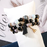 3-Piece Charm Bracelet with Tower Pendant & Stone Bead