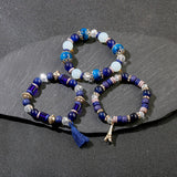 3-Piece Charm Bracelet with Tower Pendant & Stone Bead