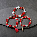3-Piece Charm Bracelet with Tower Pendant & Stone Bead