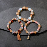 3-Piece Charm Bracelet with Tower Pendant & Stone Bead