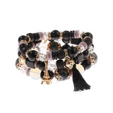 3-Piece Charm Bracelet with Tower Pendant & Stone Bead