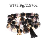 3-Piece Charm Bracelet with Tower Pendant & Stone Bead