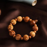 Lotus Bead Peach Wood Charm Bracelet 16mm Elastic Men Women Ethnic Style Jewelry