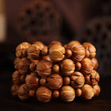 Lotus Bead Peach Wood Charm Bracelet 16mm Elastic Men Women Ethnic Style Jewelry