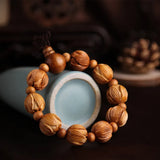 Lotus Bead Peach Wood Charm Bracelet 16mm Elastic Men Women Ethnic Style Jewelry