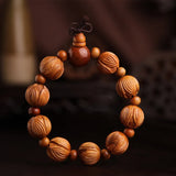 Lotus Bead Peach Wood Charm Bracelet 16mm Elastic Men Women Ethnic Style Jewelry