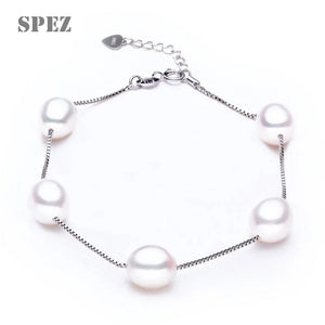 Freshwater Pearl Charm Bracelet 925 Sterling Silver Jewelry