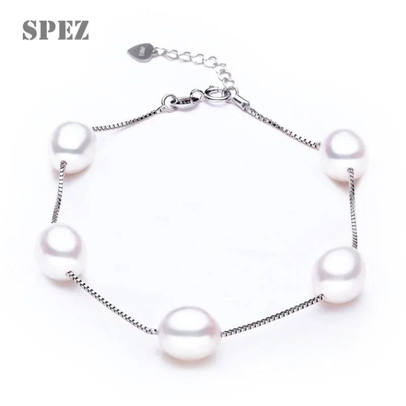 Freshwater Pearl Charm Bracelet 925 Sterling Silver Jewelry