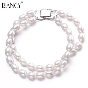 Double Row Freshwater Pearl Charm Bracelet for Women