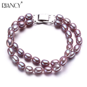 Double Row Freshwater Pearl Charm Bracelet for Women