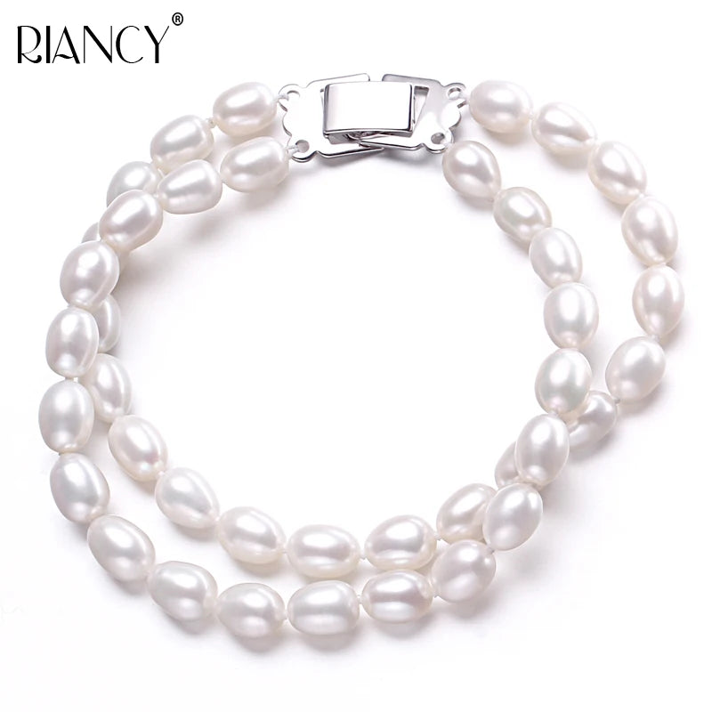 Double Row Freshwater Pearl Charm Bracelet for Women