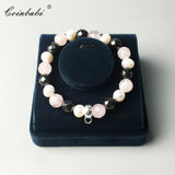 Pink Grey Freshwater Pearl Charm Carrier Bracelet for Women