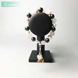 Pink Grey Freshwater Pearl Charm Carrier Bracelet for Women