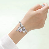 Rhinestone Owl Charm Bracelet Stainless Steel Bead Bracelet