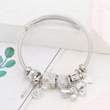 Rhinestone Owl Charm Bracelet Stainless Steel Bead Bracelet