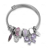 Rhinestone Owl Charm Bracelet Stainless Steel Bead Bracelet