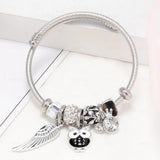 Rhinestone Owl Charm Bracelet Stainless Steel Bead Bracelet