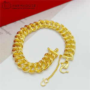 Yellow Plated Link Chain Bracelet & Bangles Wristband High Jewelry