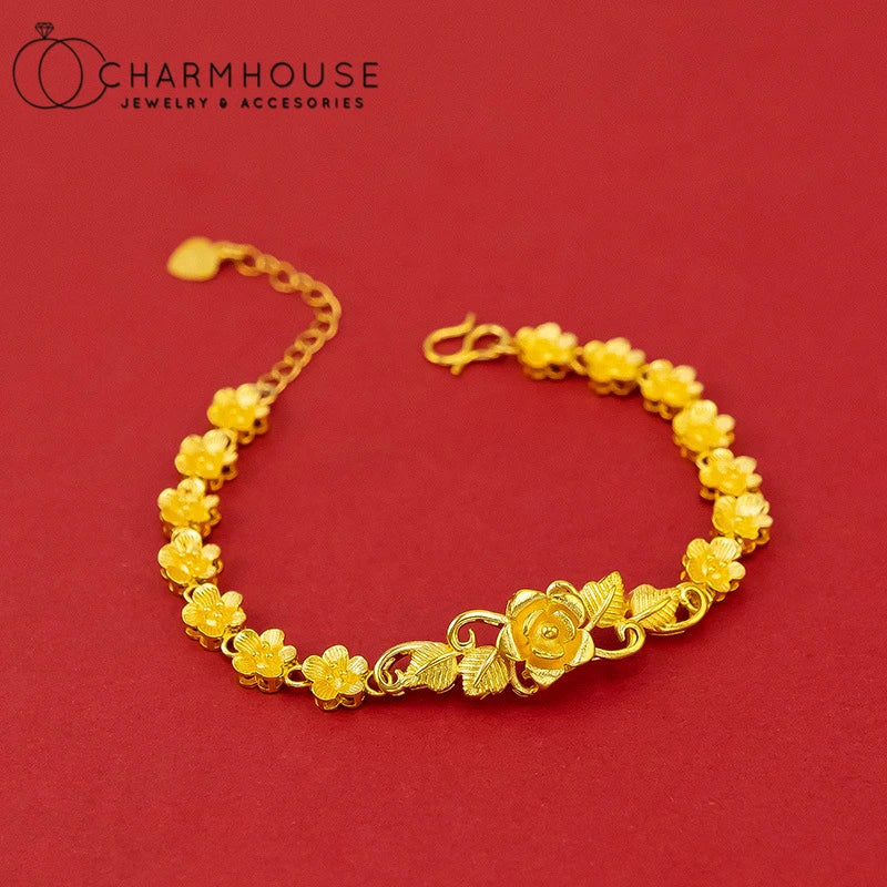 24k Gold-Filled Flower Chain Bracelet for Women