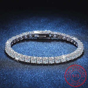 Women's S925 Silver Moissanite Bracelet Platinum Plated Wedding Jewelry