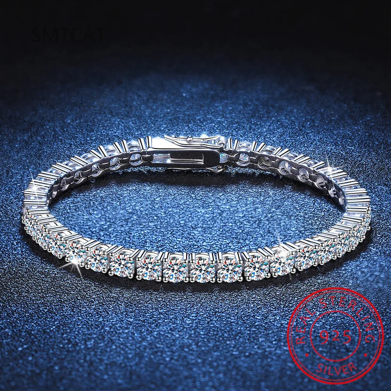Women's S925 Silver Moissanite Bracelet Platinum Plated Wedding Jewelry