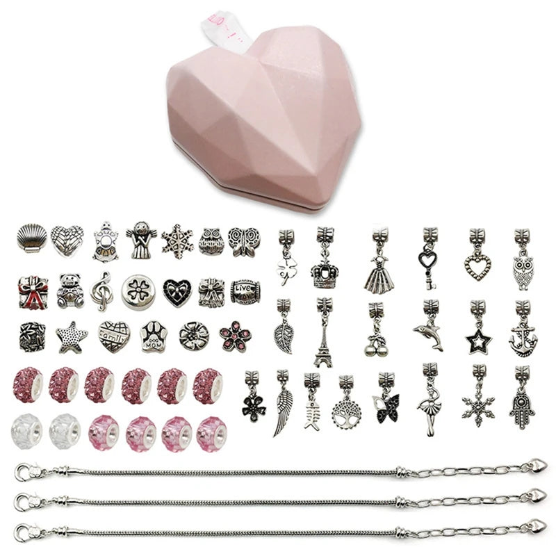 Girls Charm Bracelets Kit, 55 Pcs Jewelry Making Kit w/ Beads & Charms