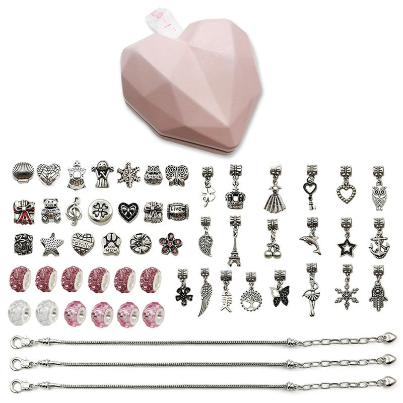 Girls Charm Bracelets Kit, 55 Pcs Jewelry Making Set with Beads and Charms