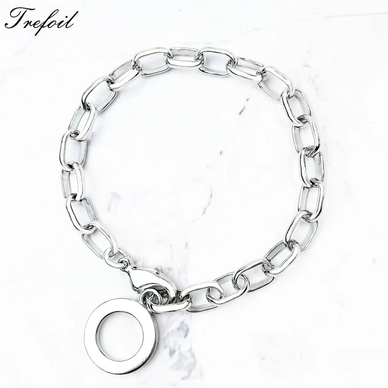 925 Sterling Silver Charm Bracelet Round Lobster Clasp Woman Jewelry Gift