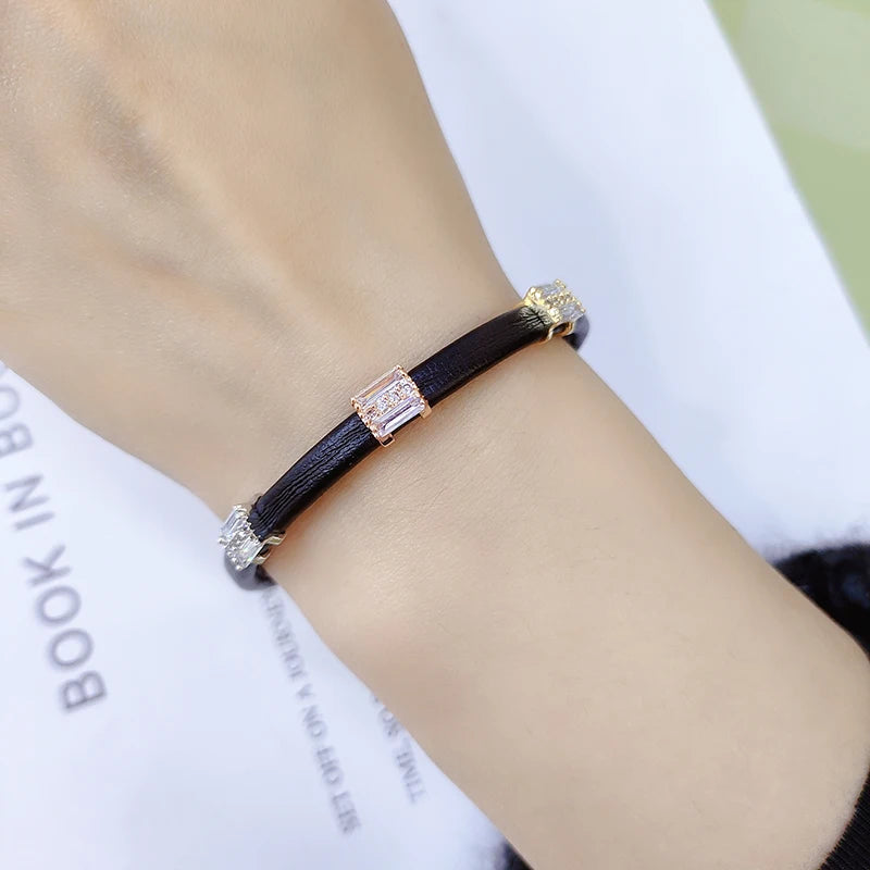 Charm Braid Rope Bracelet Three-Colour Pendant Leather Jewelry