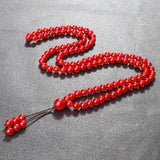 Carnelian Beaded Necklace Red Natural Stone 108 Beads Wrap Bracelet