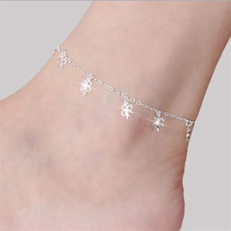 925 Silver Charm Clover Anklet for Women