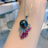 Charm Created Ruby 14mm Big Pearl Pendant Necklace for Women