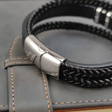 Charm Men's Leather Bracelet Stainless Steel Magnet Bangle Christmas