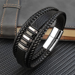 Charm Men's Leather Bracelet Stainless Steel Magnet Bangle Christmas