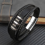 Charm Men's Leather Bracelet Stainless Steel Magnet Bangle Christmas