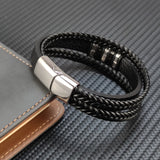 Charm Men's Leather Bracelet Stainless Steel Magnet Bangle Christmas