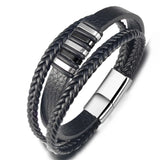 Charm Men's Leather Bracelet Stainless Steel Magnet Bangle Christmas