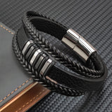 Charm Men's Leather Bracelet Stainless Steel Magnet Bangle Christmas