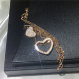 Double Heart CZ Pendant 925 Silver Necklace for Women