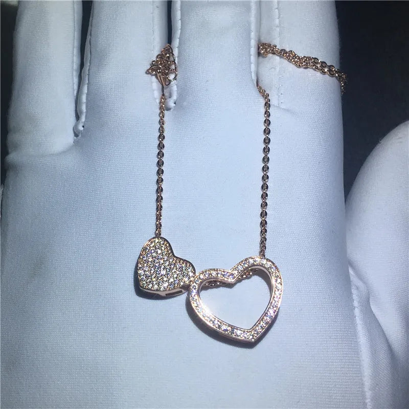 Heart Pendant with Zircon CZ Silver Necklace for Women