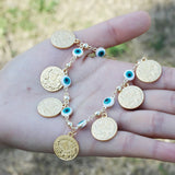 Lucky Green Evil Eye Bracelet 18k Plated Coin Chain Link