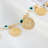 Lucky Green Evil Eye Bracelet 18k Plated Coin Chain Link