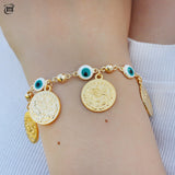 Lucky Green Evil Eye Bracelet 18k Plated Coin Chain Link