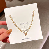 Double Layer Butterfly Crystal Pendant Necklace for Women